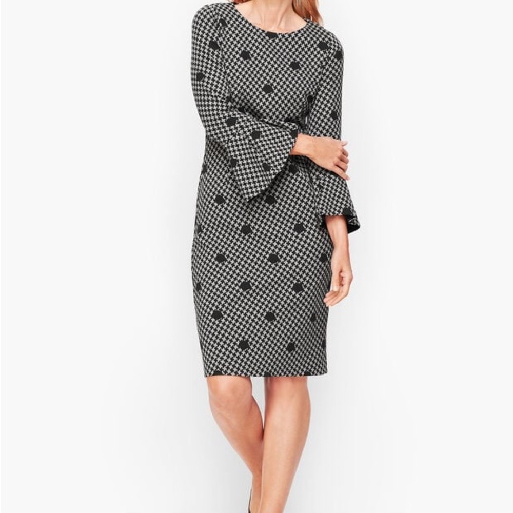 Talbots DOT HOUNDSTOOTH FLARE SLEEVE SHEATH DRESS Size 6